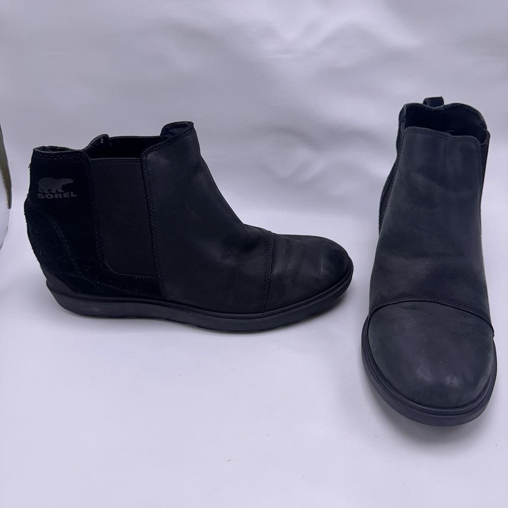 Sorel Evie 2 Black Chelsea Boots Womens 10 Hidden Wedge Waterproof NL5020-010